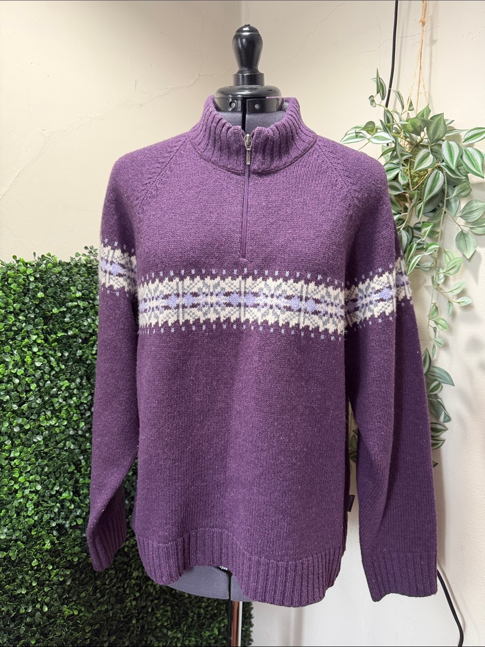 Woolrich Purple Half-Zip Fair Isle Sweater